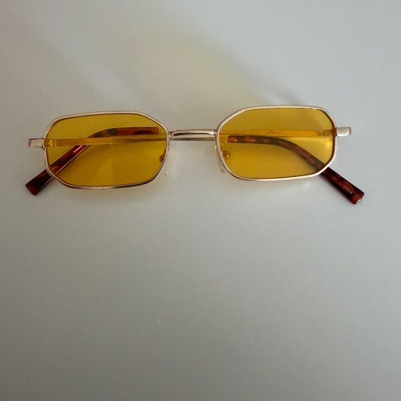 Other - Vintage 90's-style Thin Gold-tone Metal Frame and Yellow Lens Square Sunglasses